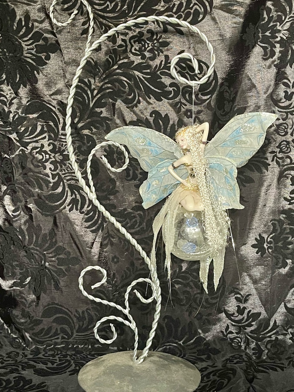 Blue-Winged Fairy Ornament on Twisted Silver Stand